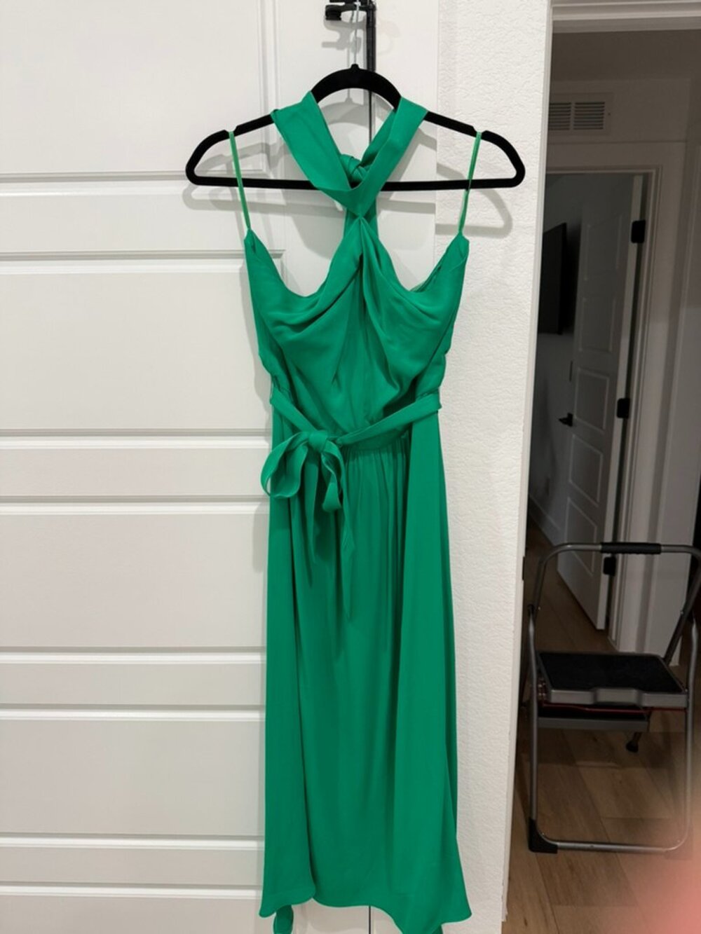 Reiss Green Twist Halter Neck Tie Waist Midi Dress - Size US 10 / UK 14 - Picture 2 of 4